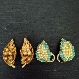 Elegant Gold and Turquoise Leaf Earrings By BSK